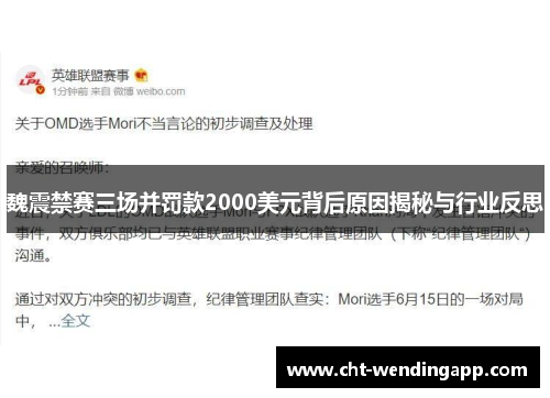 魏震禁赛三场并罚款2000美元背后原因揭秘与行业反思 魏震禁赛三场并罚款2000美元背后原因揭秘与行业反思