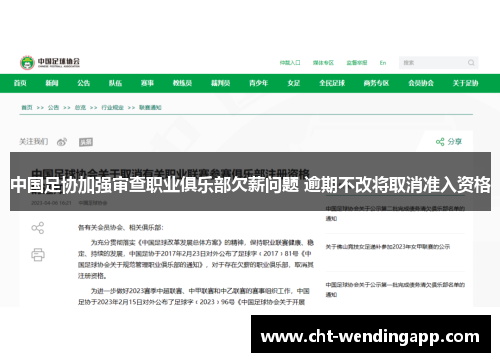 中国足协加强审查职业俱乐部欠薪问题 逾期不改将取消准入资格