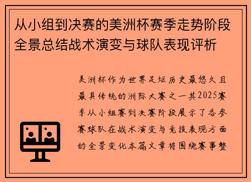 从小组到决赛的美洲杯赛季走势阶段全景总结战术演变与球队表现评析